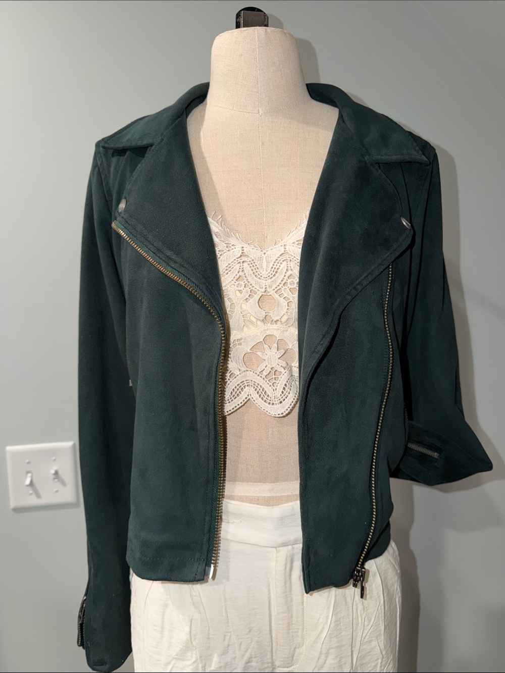 Sanctuary Dark Green Moto Zip Jacket